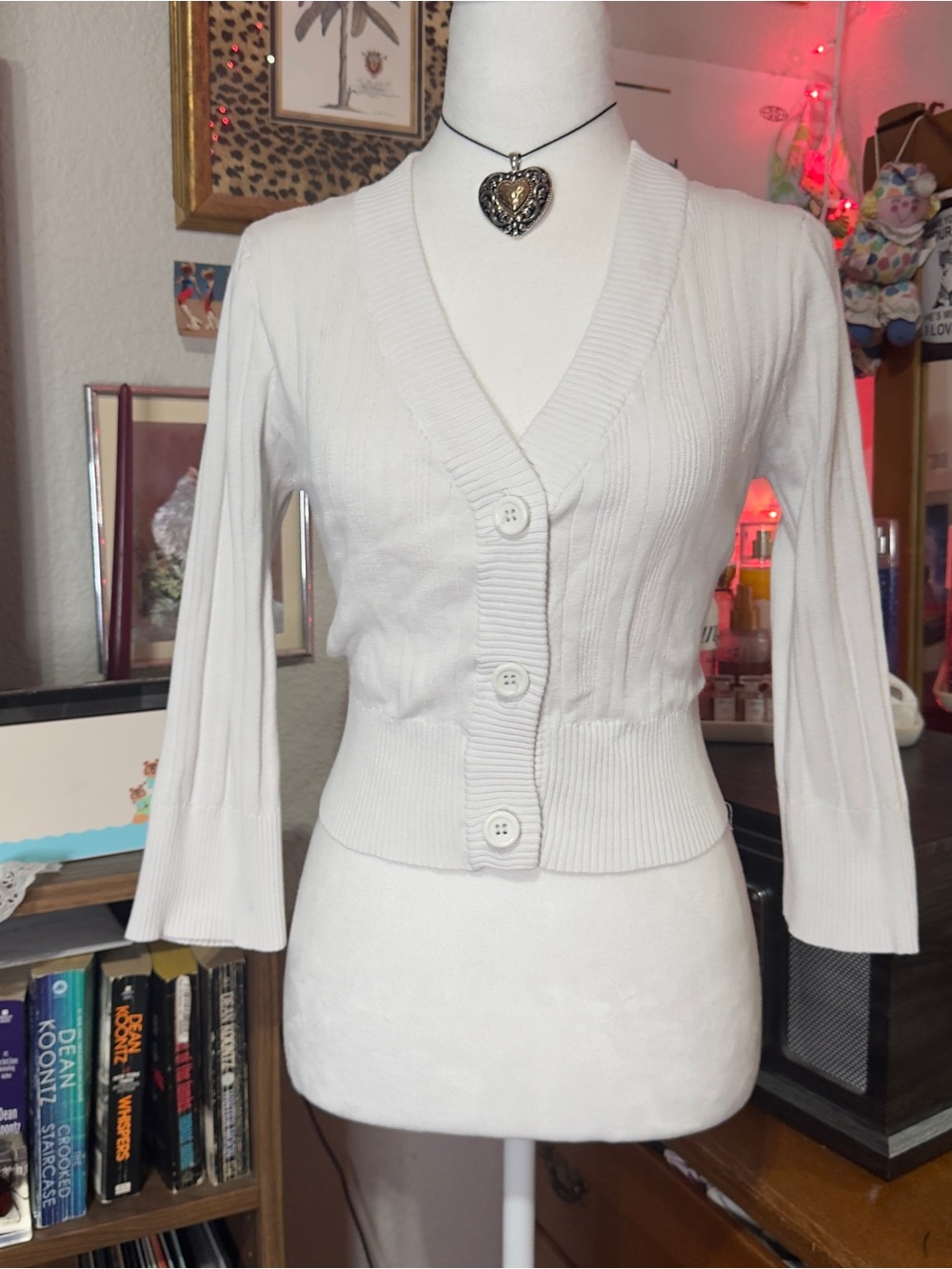 Paris Blues Ivory Ribbed Button-Front Cardigan - Picture 7 of 10